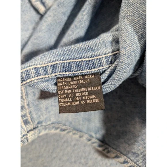 Wrangler Hero Mens Light Wash Denim Button Down Shirt Large Blue Cotton Long Slv - Picture 5 of 12